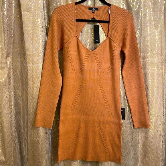 Lulus Fresh Trends camel ribbed cutout bodycon sweater dress XL NWT - Picture 6 of 8